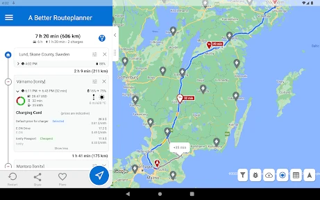 A Better Routeplanner (ABRP) screenshot