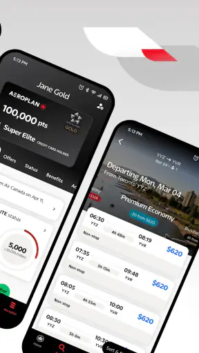 Air Canada + Aeroplan screenshot