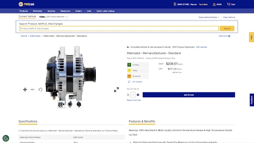 NAPA PROLink screenshot
