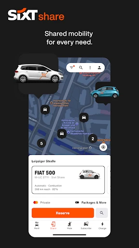 SIXT rent. share. ride. plus. screenshot