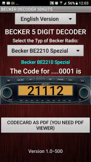 Becker 5Digit Radio Code screenshot 5