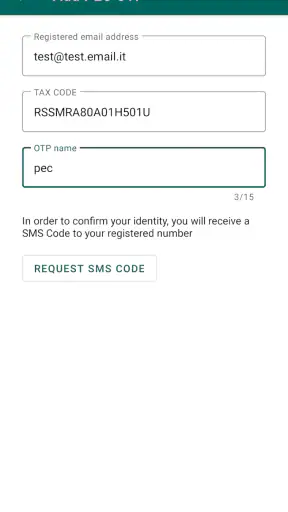 Namirial OTP screenshot