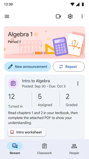 Google Classroom screenshot
