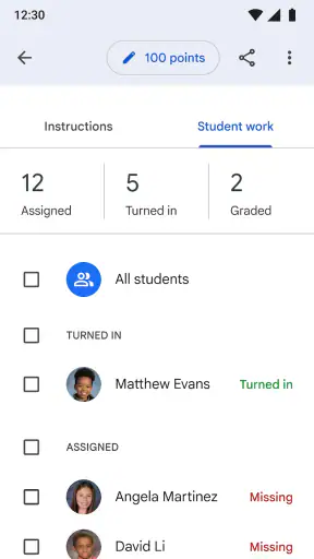 Google Classroom screenshot