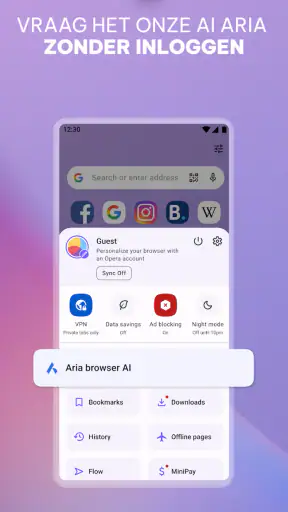 Opera-browser met VPN screenshot