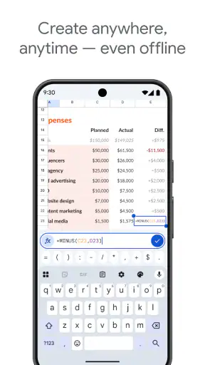Google E-Tablolar screenshot