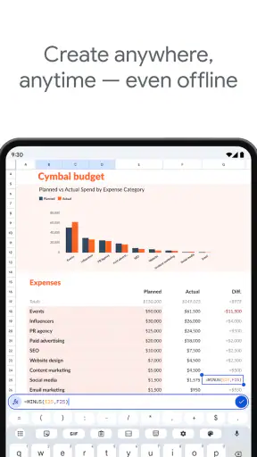 Google E-Tablolar screenshot