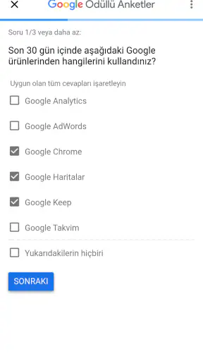 Google Ödüllü Anketler screenshot